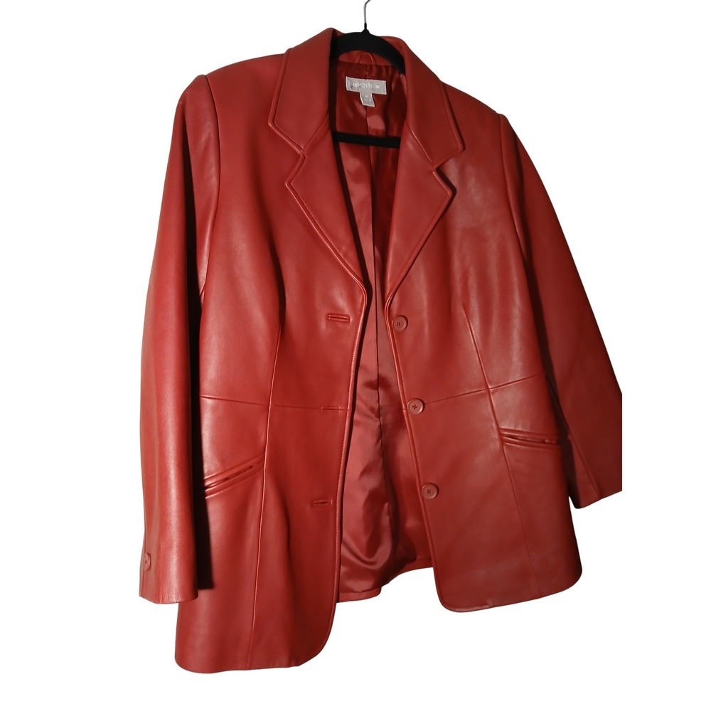 Nordstrom Genuine Lamb Leather Red Blazer Jacket Size M - Picture 4 of 11